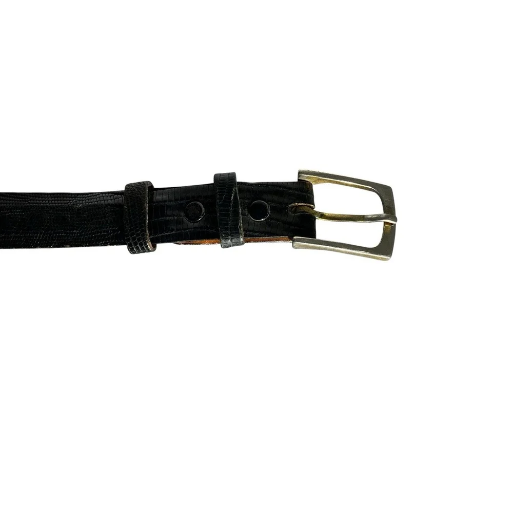 CEINTURES Vtg Black Genuine Lizard Belt Size 36 Gold Tone Buckle